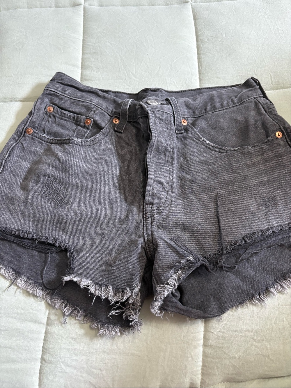 Levi's Washed Charcoal Frayed Hem Denim Shorts